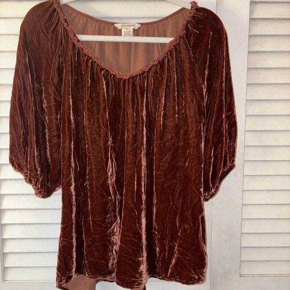 Sundance Velvet Peasant Blouse Rust Brown Silk Blend M - Picture 3 of 5